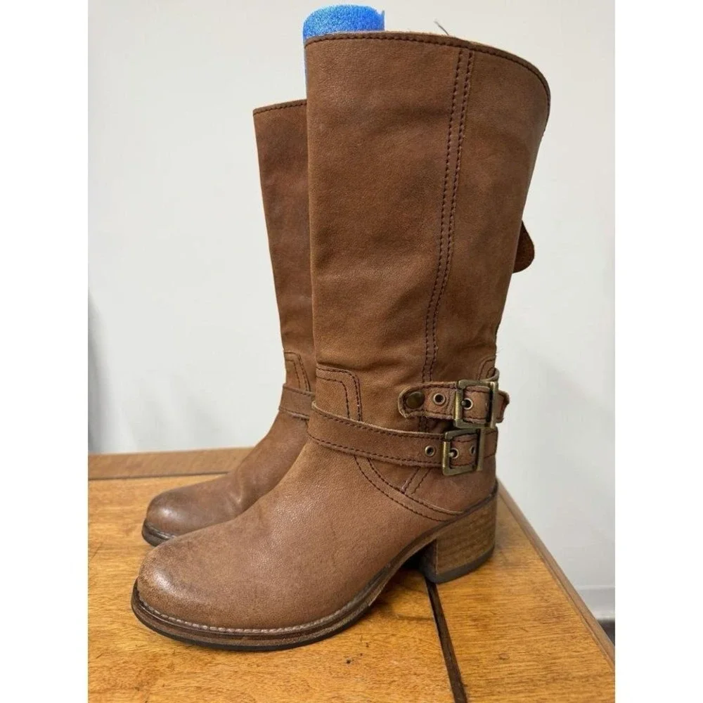 Vtg Johnston &‎ Murphy Women's 6 Vero Cuoio Brown Leather Calf High Riding Boots